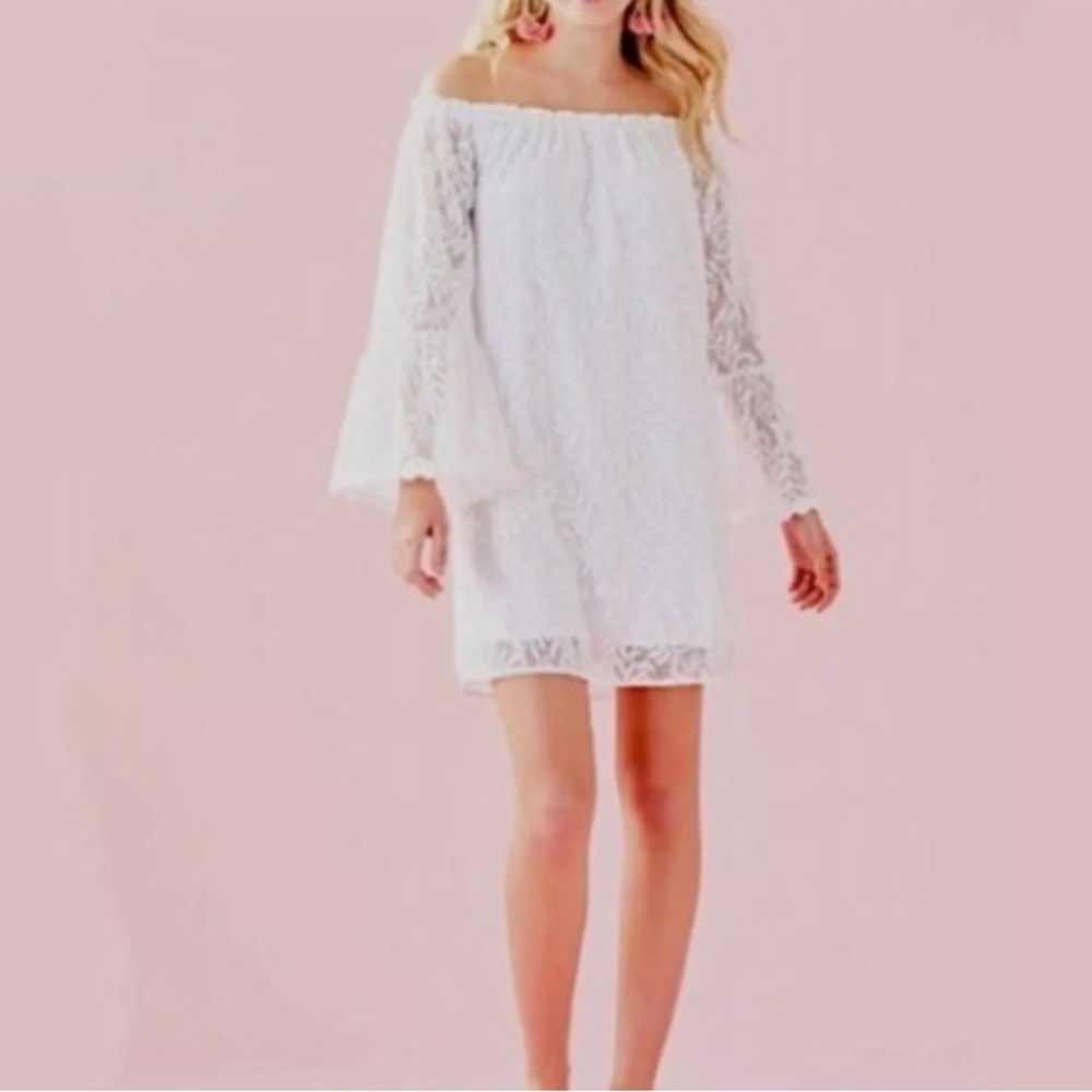 Lilly Pulitzer Resort White Palm Tree LaceDress  XXS China Strapless Mini Lining
